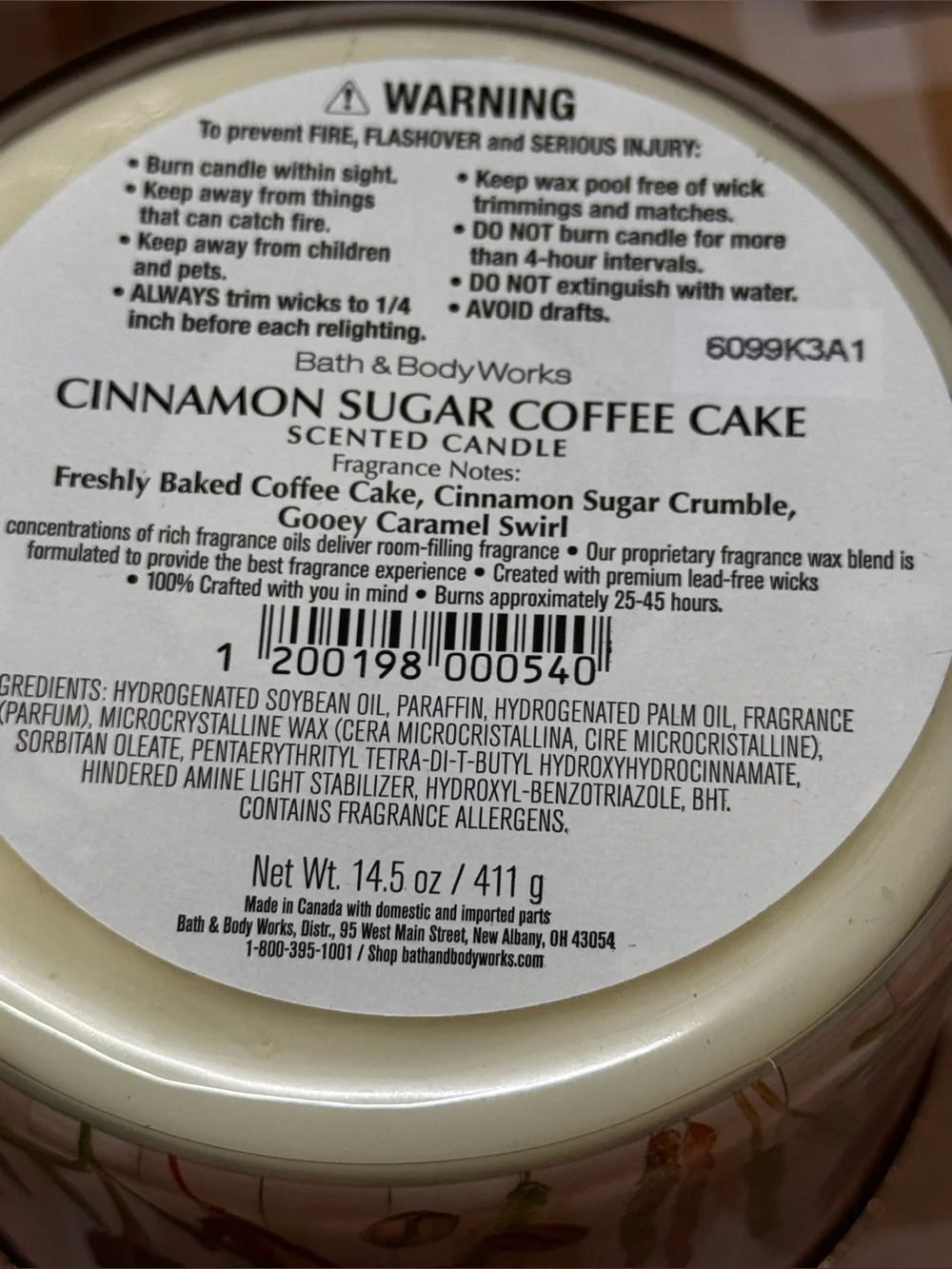 NEW B&BW Cinnamon Sugar Coffee Cake 3 wick candle - Picture 4 of 4